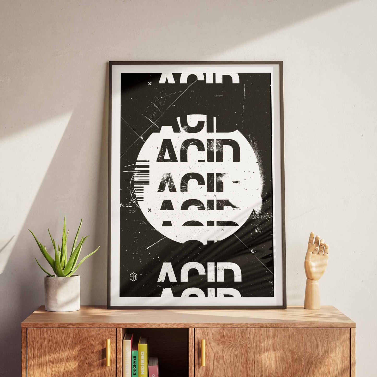 Acid house music poster, black and white typographic wall art print
