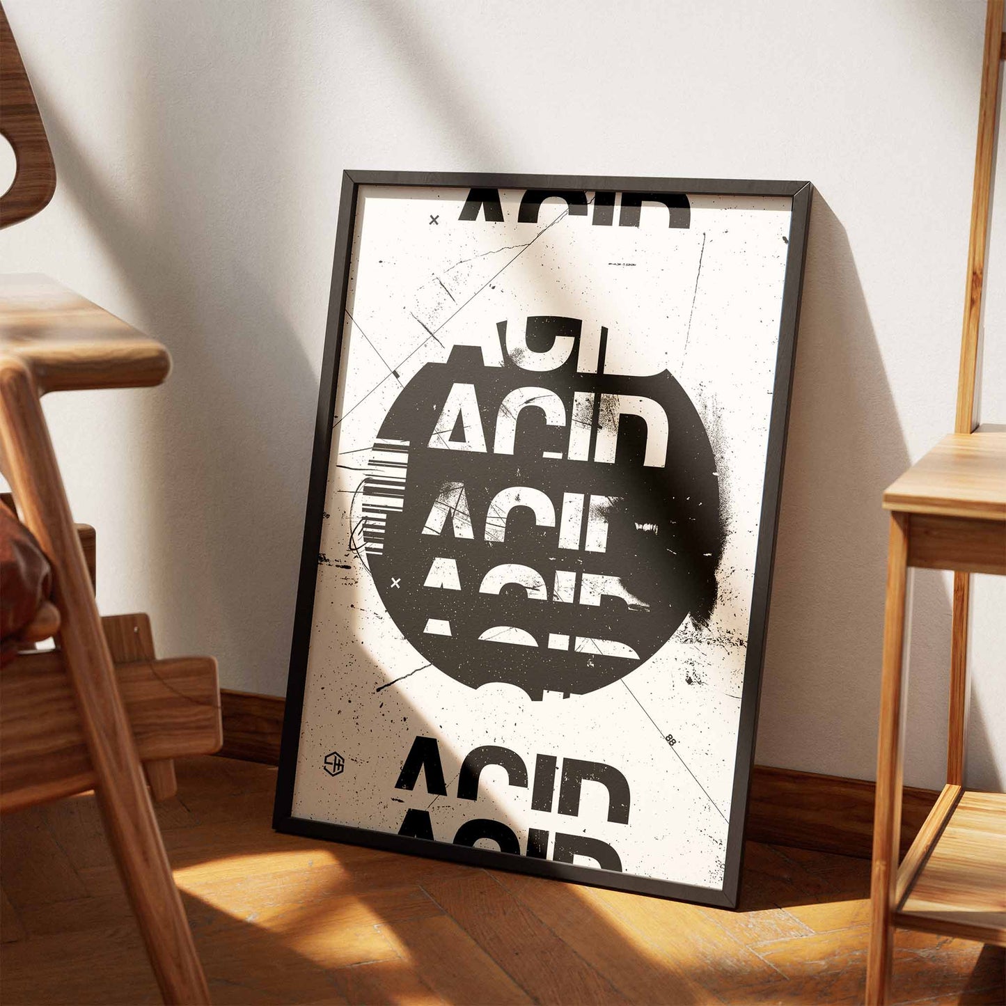 Acid house music poster, white and black graphic wall art print