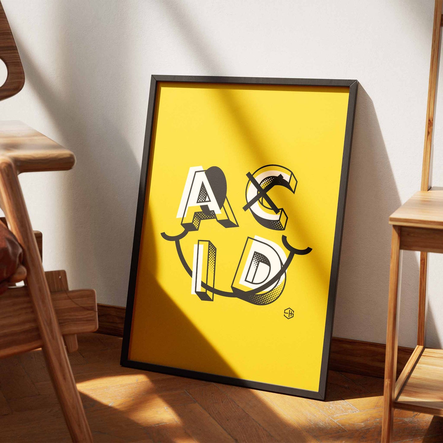 Acid House Poster, Yellow Smiley 90s Rave Wall Art Gift