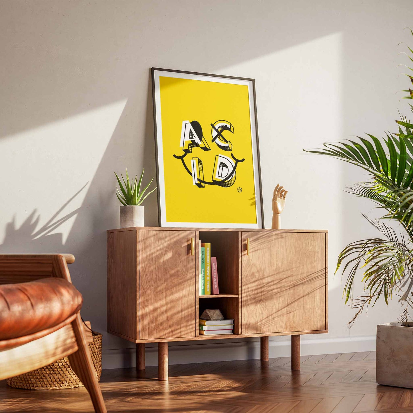 Acid House Print, Yellow Smiley 90s Rave Wall Art Poster Gift