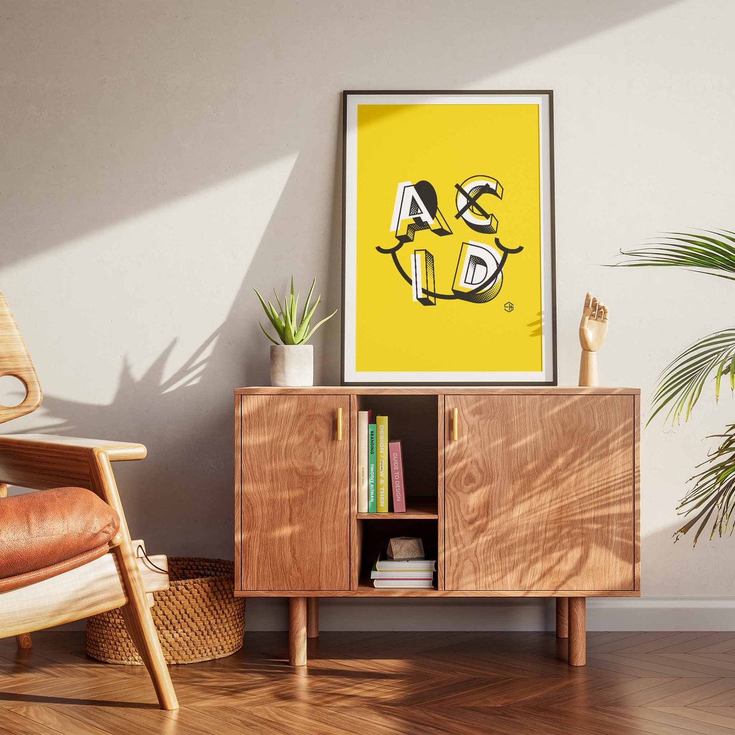 Acid House Print, Yellow Smiley 90s Dance Music Retro Poster