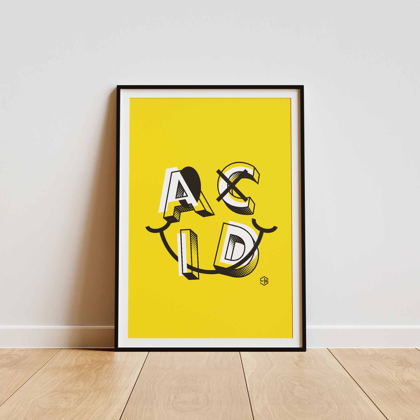 Acid House Poster, Yellow Smiley 90s Dance Music Print