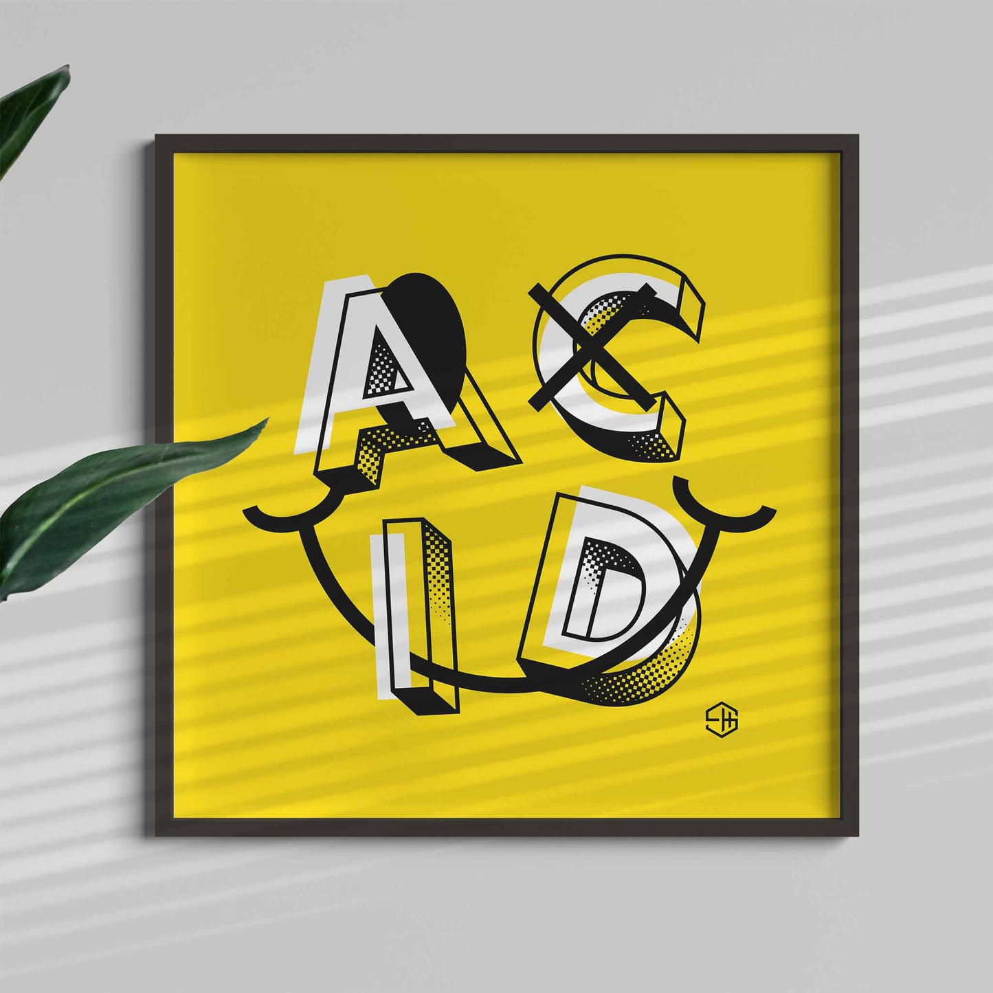 Acid House Print, Square Yellow Smiley 90s Rave Print Gift