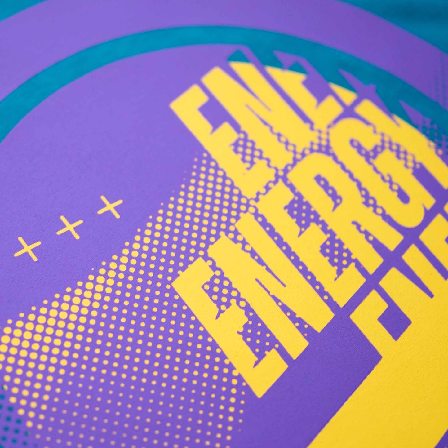 Energy T-shirt Detail Yellow and Purple Screen Print
