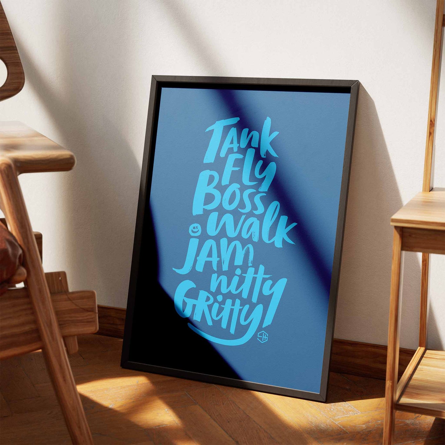 Dance Music Poster, Tank Fly Boss Walk Jam Nitty Gritty, Dub Be Good To Me, Beats International Music Print Blue
