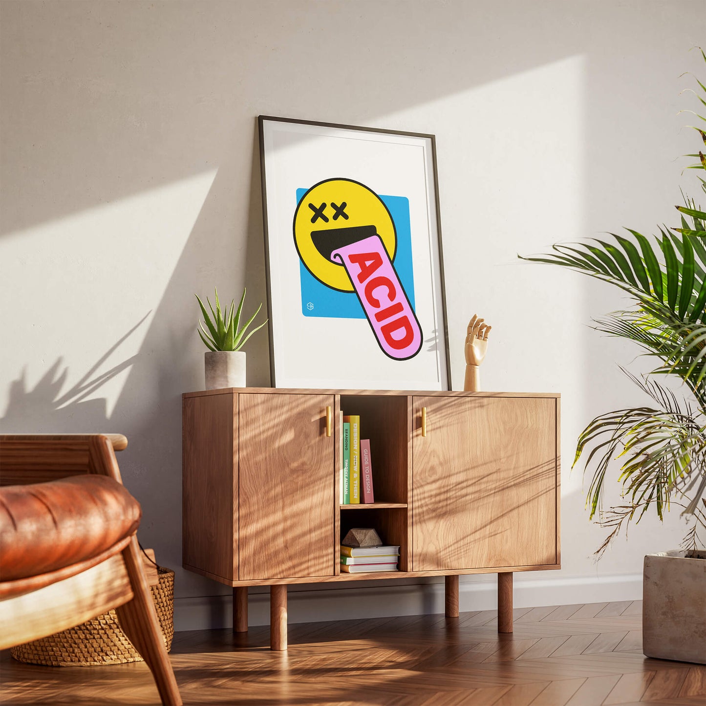 Acid house print, yellow smiley 90s rave art poster gift
