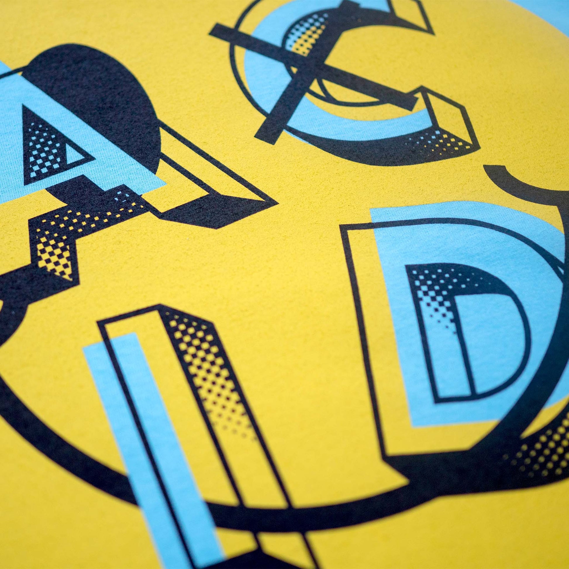 Acid house music smiley t-shirt sky blue yellow back screen print detail
