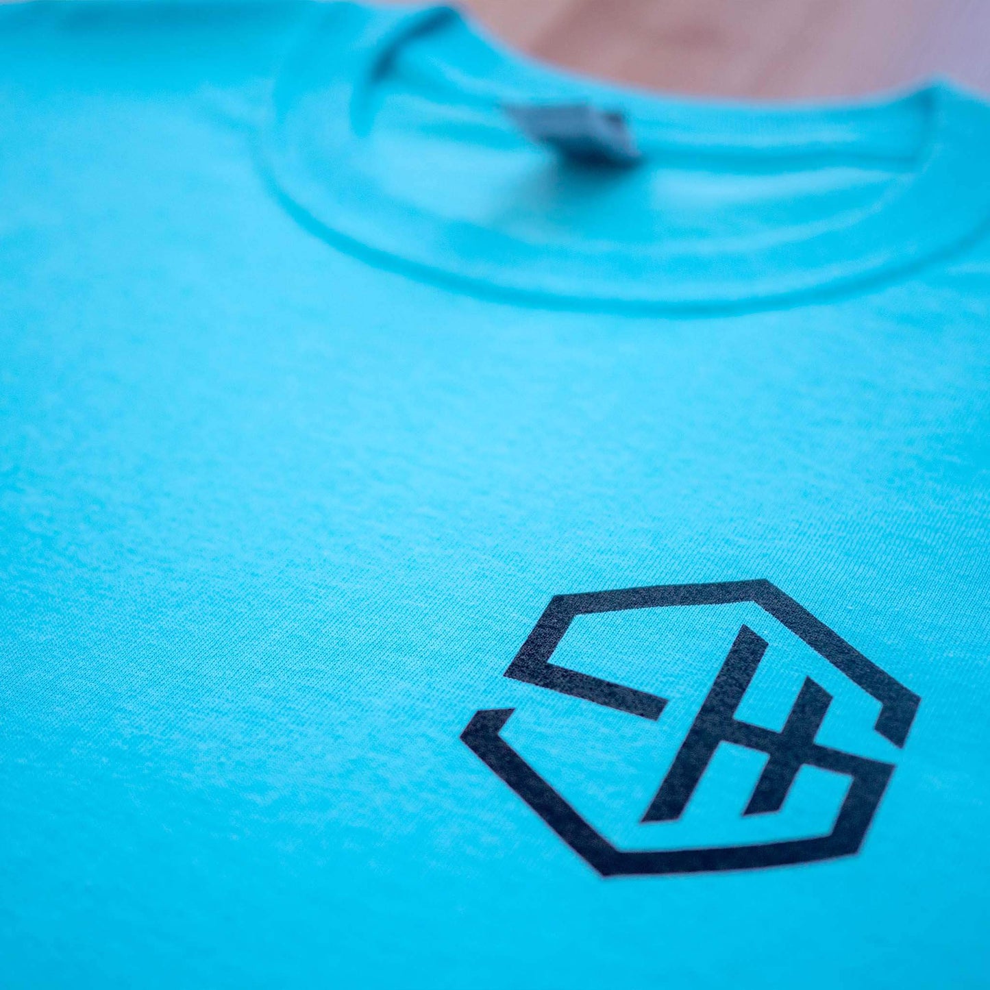 Acid house music smiley t-shirt sky blue front screen print subhustle detail
