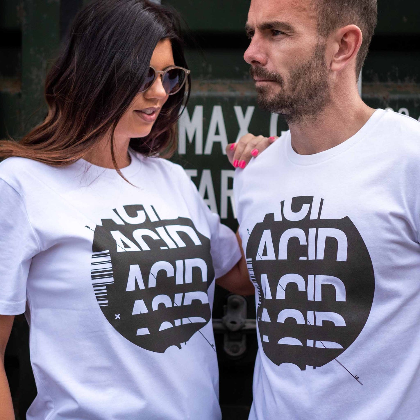 Acid house t-shirt, unisex white tee with graphic grey screen print