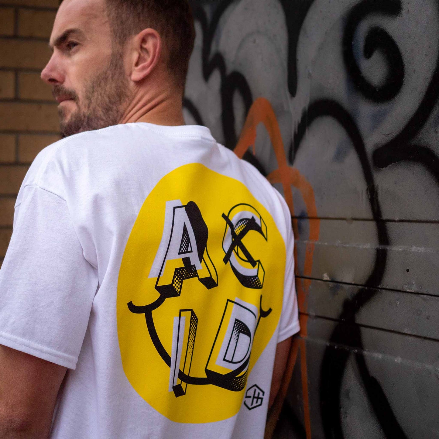 Acid house music smiley t-shirt mens white