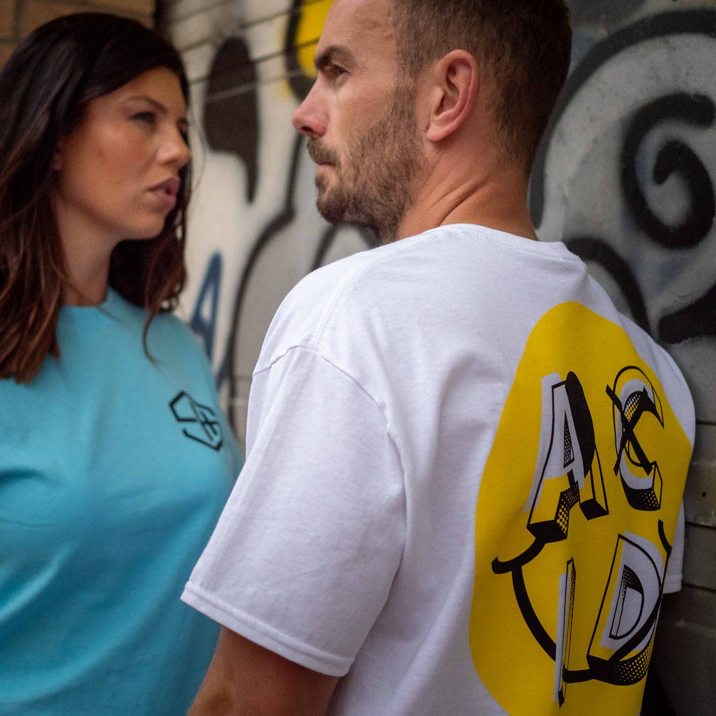 Acid house music smiley t-shirt unisex white and sky blue