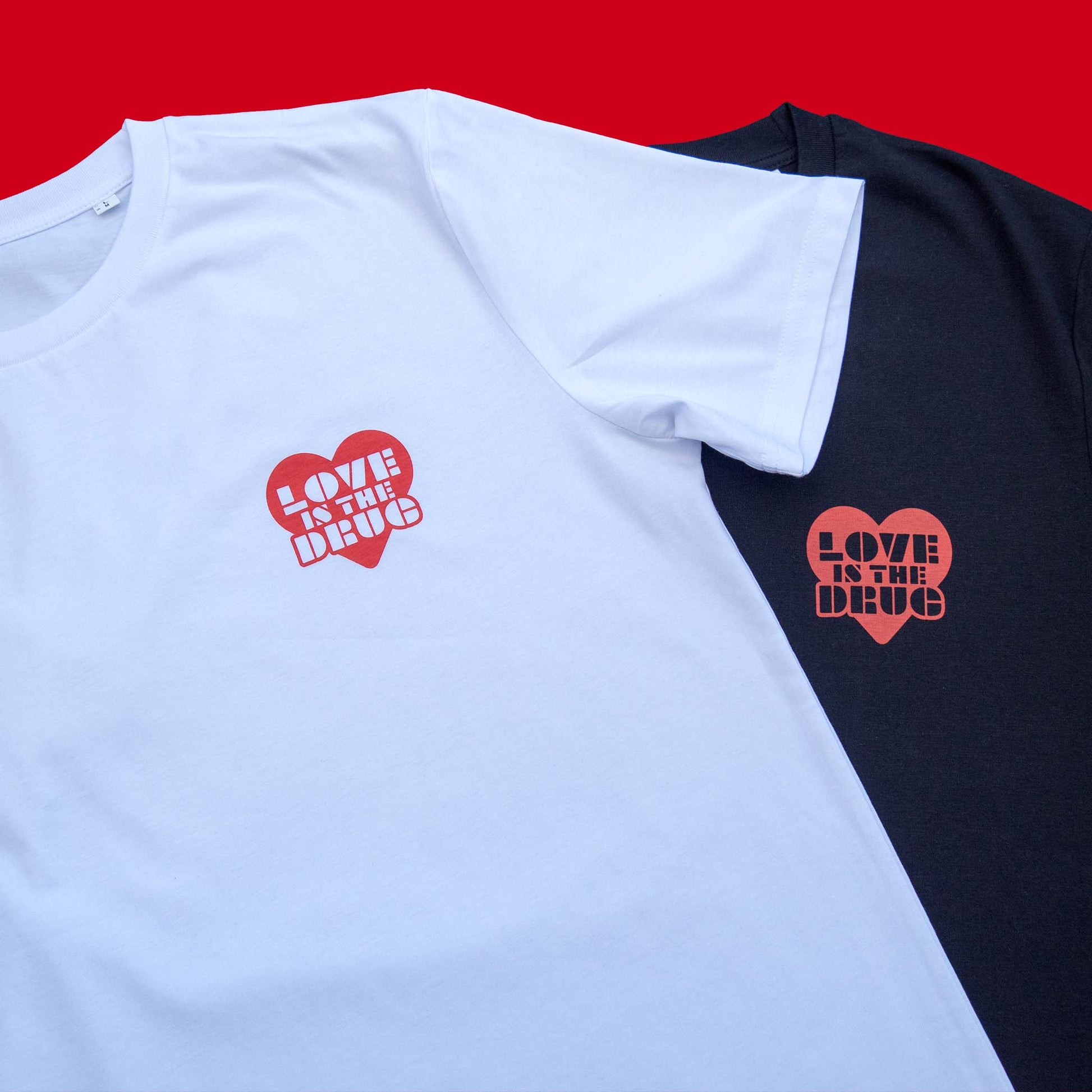 Love is the drug black and white graphic t-shirt
