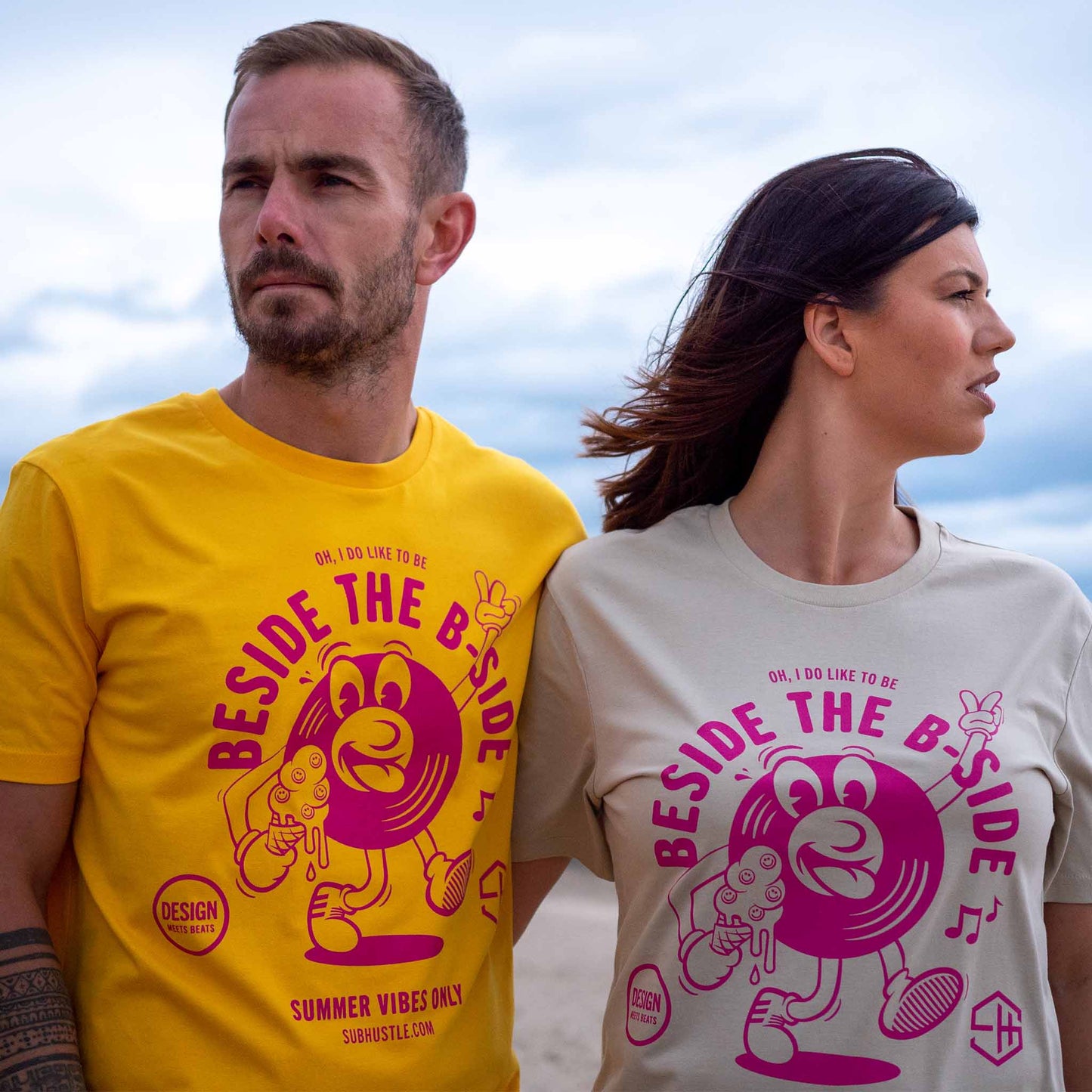 Summer vibes house music t-shirt in dust and raspberry for men or women