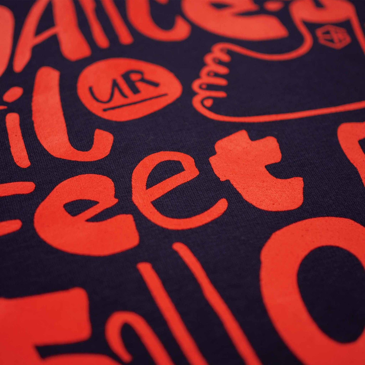 Graphic design navy sweatshirt with red type design