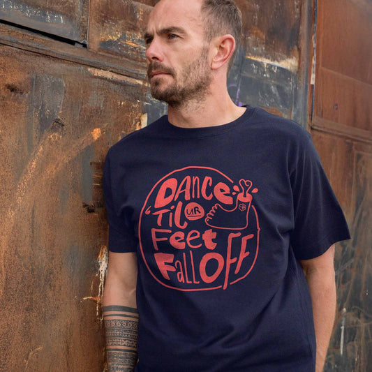Dance Music T-shirt Navy with Red graphic screen print design