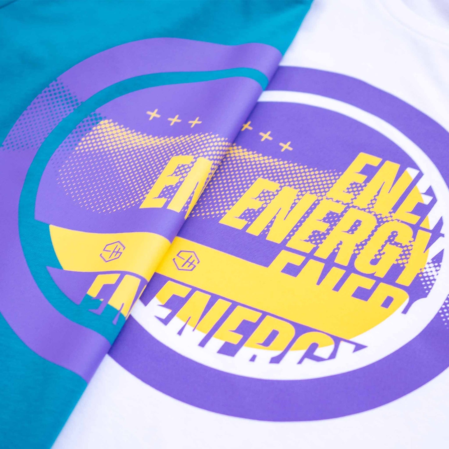 Energy graphic T-shirts in Teal and White colourways