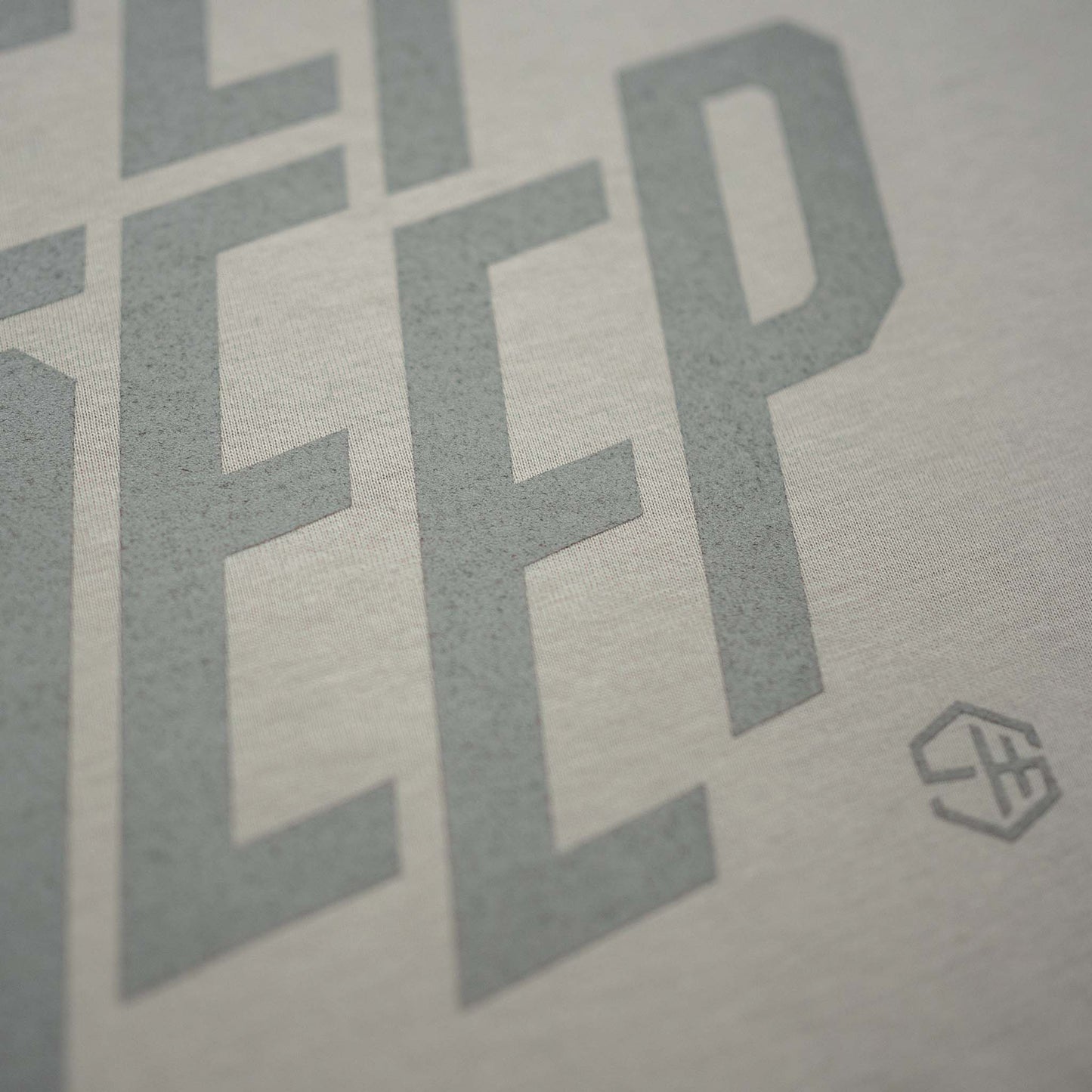 Keep Deep Opal Grey T-shirt detail of Silver Grey Typographic Design