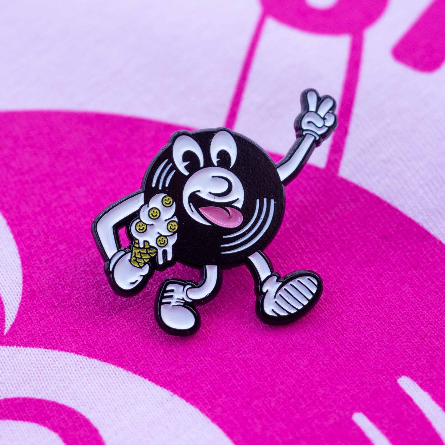 Matching Hot Wax vinyl lovers pin badge